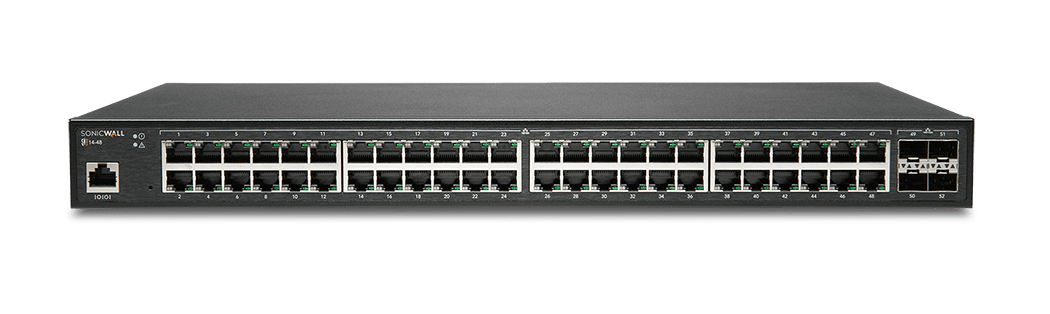 SWS14-48 SonicWall Switch SWS14-48 with 48 ports, 4 SFP+, Non-PoE, compact form factor, energy-efficient design