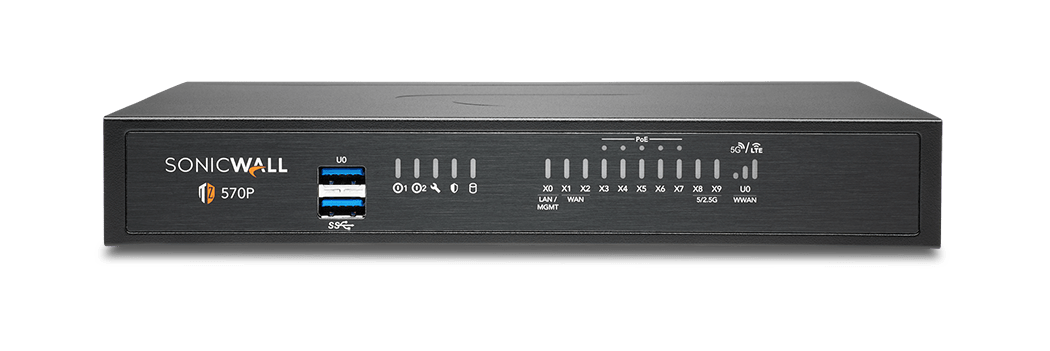 The SonicWall TZ570P is a next-generation firewall designed for small to mid-sized organizations and distributed enterprise with SD-Branch locations.